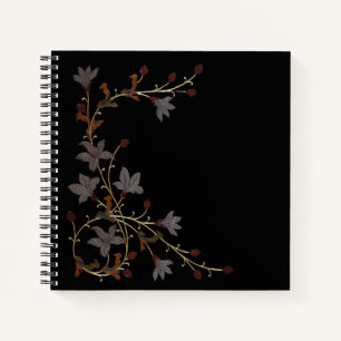 Art Deco Flowers On Black Notebook