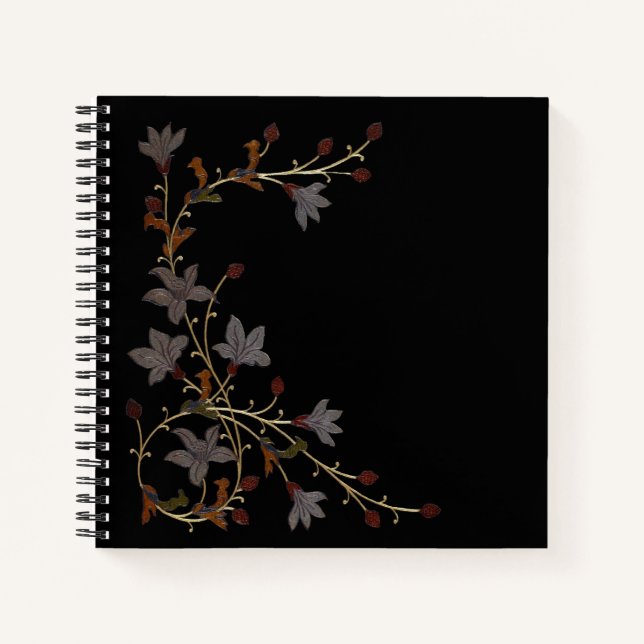 Art Deco Flowers On Black Notebook (Front)