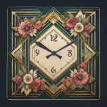 Art Deco Flowers Square Wall Clock<br><div class="desc">Great clock design. You will love it like others. Be free to use this design for other product you like or to customise and add your text. Follow me for more. Thank you. Have a nice day.</div>