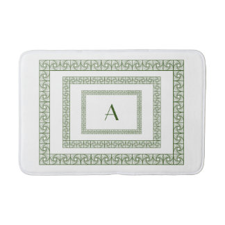 Art Deco Forest Green Border on white Bath Mat
