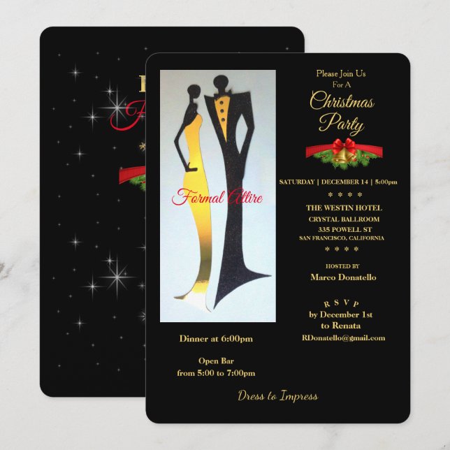 Art Deco Formal Attire Christmas Party Invitation (Front/Back)