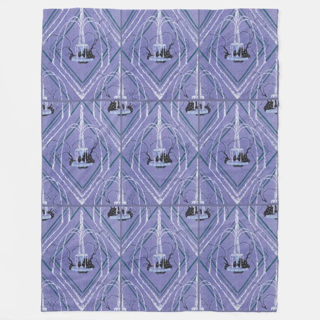 Art Deco Fountain In Blue Fleece Blanket (Front)