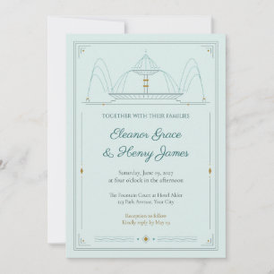 Art Deco Fountain Wedding Invitation