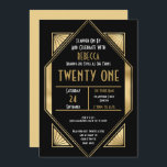 Art Deco Frame 21st Birthday Gold Black Invitation<br><div class="desc">Glamourous style to invite your guests to a roaring 1920s evening with this elegant gold and black Art Deco style invitation for your 21st birthday party. On the front, the typography is within a twenties style frame and you can easily personalise the typography with your details. The back is in...</div>