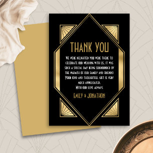 Art Deco Frame Black Gold Wedding Thank You Card