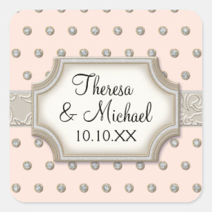 Art Deco Frame Champagne Silver Jewel Dots Square Sticker