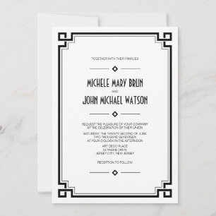 Art Deco Frame Custom Photo Wedding Flat Invite