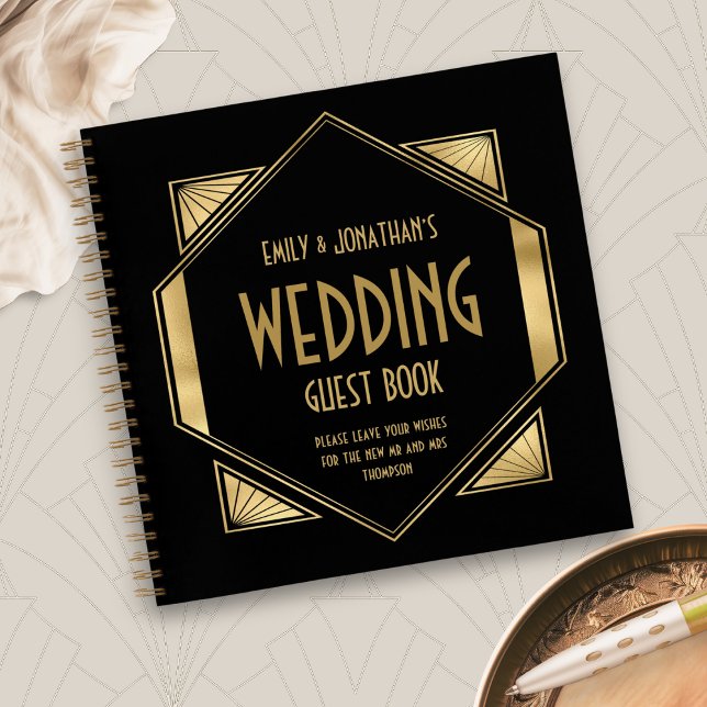 Art Deco Frame Gold Black Wedding Guest Book (Creator Uploaded)