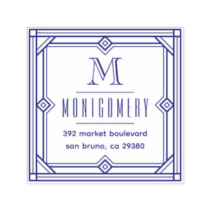 Art Deco Frame Monogram Family Name Return Address Self-inking Stamp