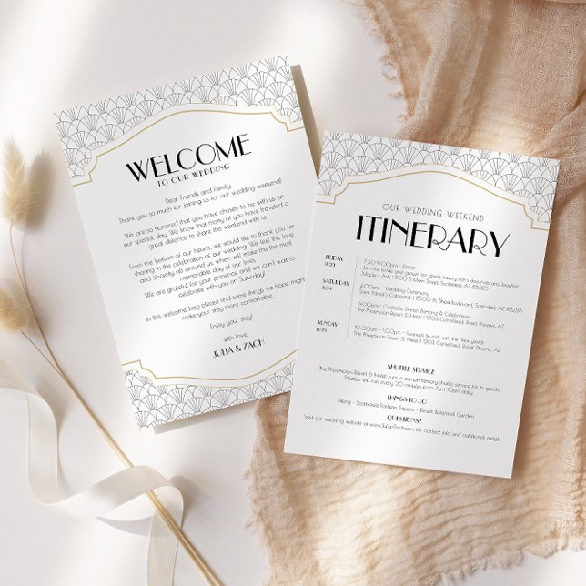 Art Deco Frame Wedding Welcome/Itinerary Card  (Creator Uploaded)