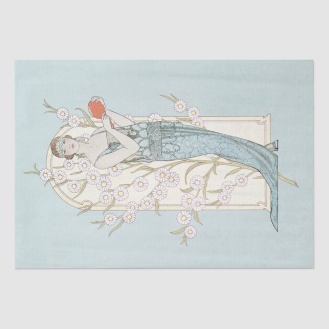 Art Deco French Lady Daisy Arch Blue Decoupage Art Tissue Paper (Front)