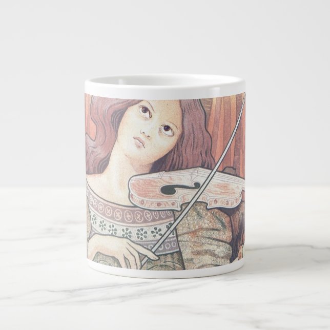 Art Deco French Woman with Violin Music Lover  Large Coffee Mug (Front)