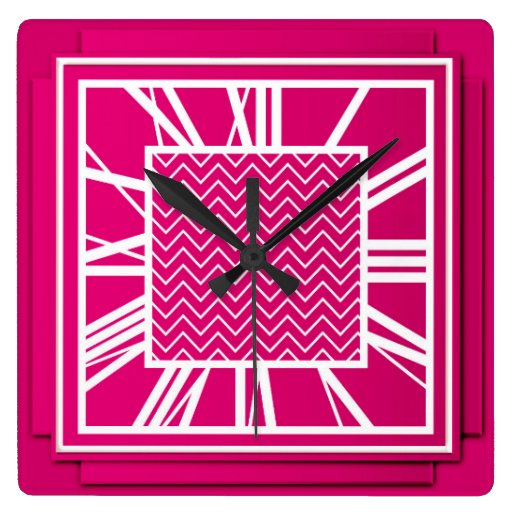 Image of Art Deco, fuchsia pink Square Wall Clock