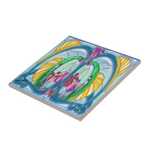 Art Deco Fuschia Stained Glass Tile