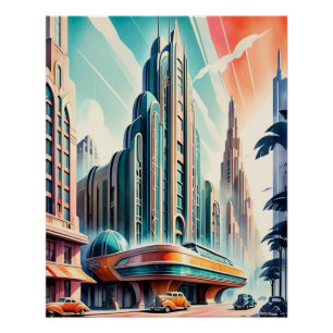 Art Deco Futuristic Urban Poster. Poster