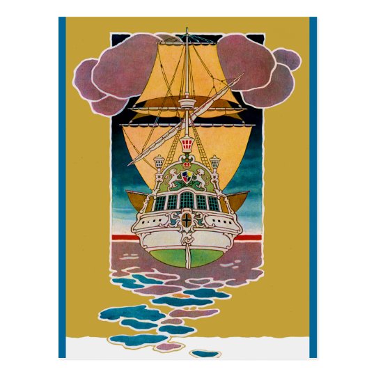 Art Deco Galleon Postcard