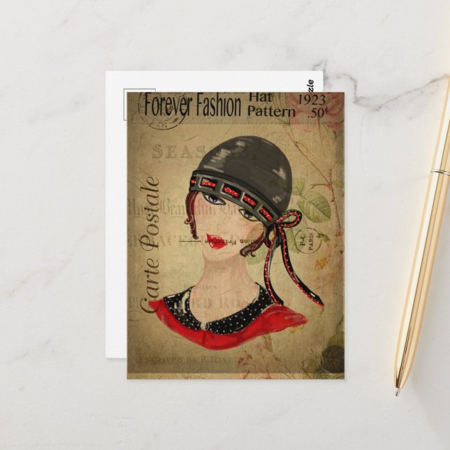 Art Deco Gallery Girl Postcard (Front/Back In Situ)