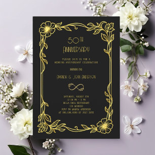Art Deco Gatsby black 50th wedding anniversary Invitation