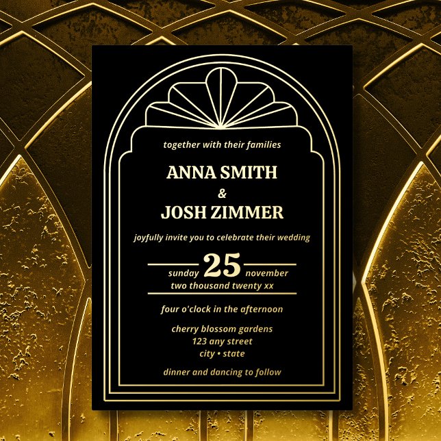Art Deco Gatsby Black & Gold Wedding (art deco great gatsby gold and black geometric wedding invitation)