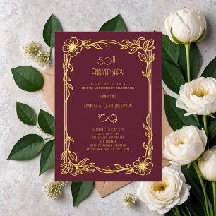 Art Deco Gatsby burgundy 50th wedding invitation
