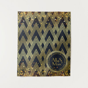 Art Deco Gatsby Glitter Geometric Pattern Monogram Tapestry