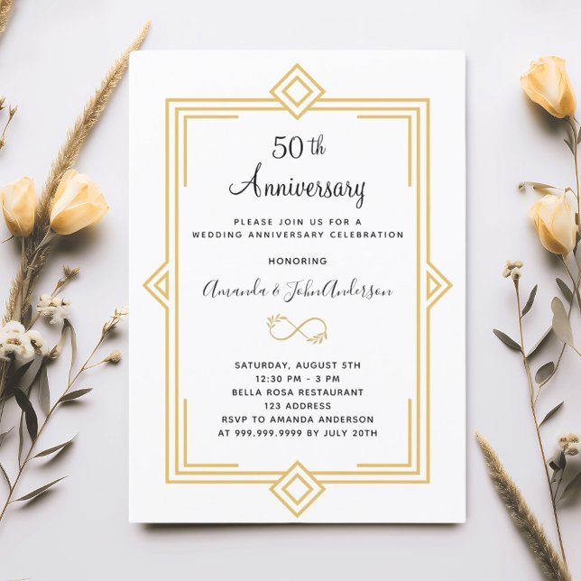 Art Deco Gatsby gold 50th wedding anniversary Invitation (Creator Uploaded)