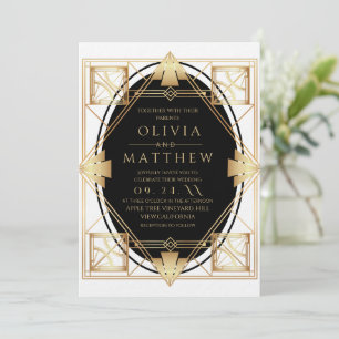 Art Deco Gatsby Gold Geometric Wedding Invitation