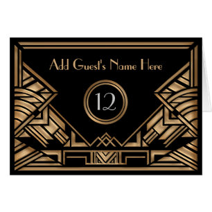 Art Deco Gatsby Golden Beige Wedding Escort Cards