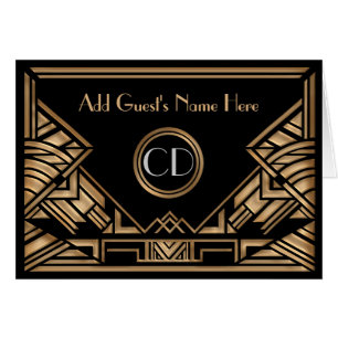 Art Deco Gatsby Golden Beige Wedding Place Cards
