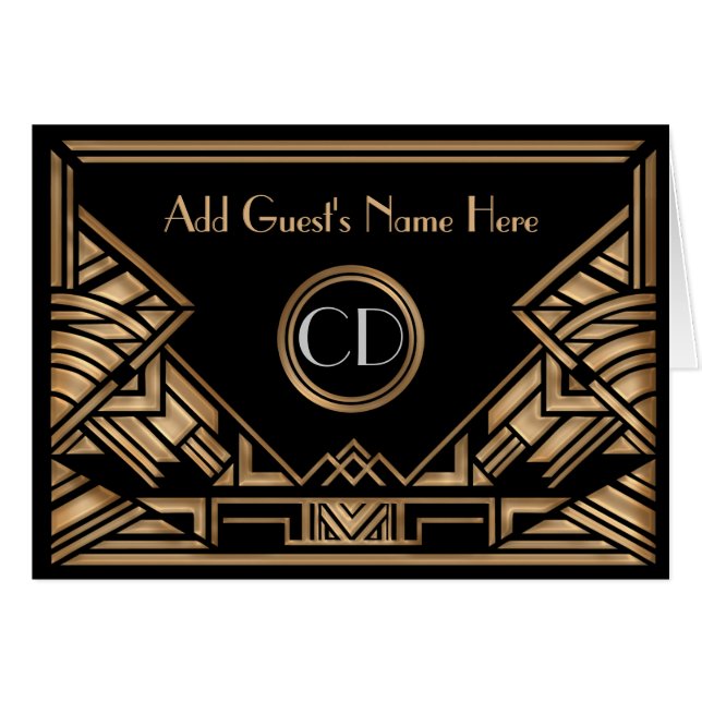 Art Deco Gatsby Golden Beige Wedding Place Cards (Front Horizontal)