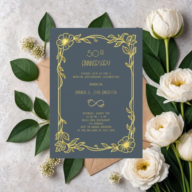 Art Deco Gatsby grey 50th wedding anniversary Invitation (Creator Uploaded)