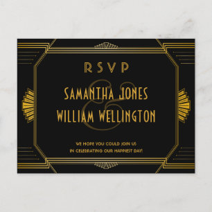 Art Deco Gatsby Modern Wedding RSVP Postcard