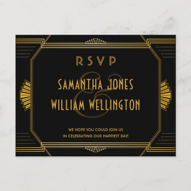 Art Deco Gatsby Modern Wedding RSVP Postcard (Front)