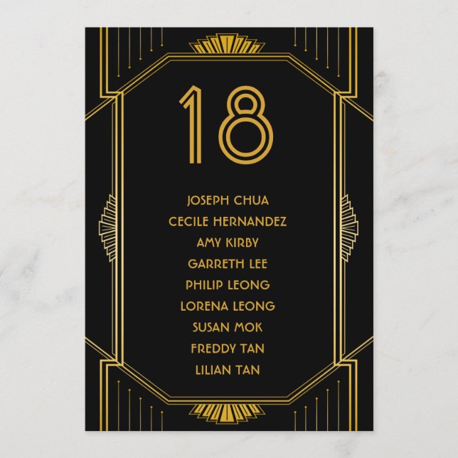 Art Deco Gatsby Modern Wedding Seating Chart Programme (Front)