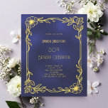 Art Deco Gatsby navy blue gold birthday invitation<br><div class="desc">For an elegant,  Gatsby style 50th (or any age) birthday celebration.  A navy blue uneven coloured background decorated with a golden art deco style frame. Personalise and add your name and party details. 

1 sheet = 1 invitation printed edge to edge.</div>