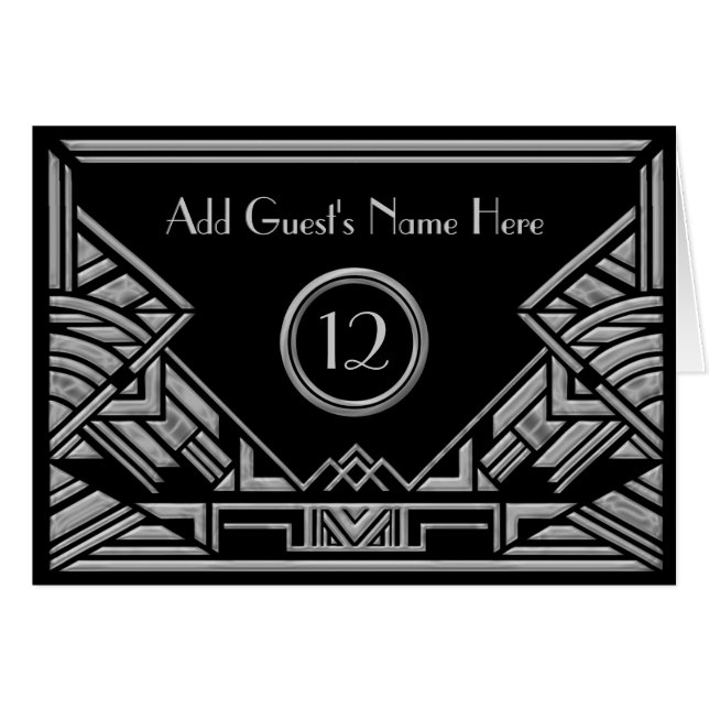 Art Deco Gatsby Silver Grey Wedding Escort Cards (Front Horizontal)