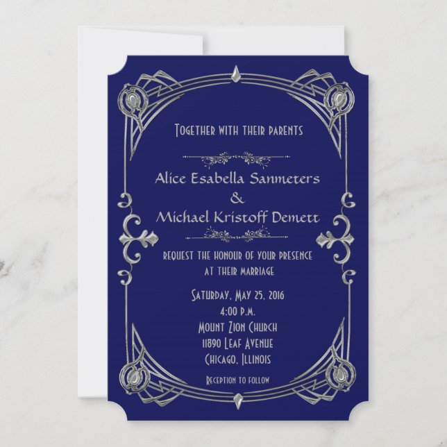 Art Deco Gatsby Style Wedding Invitation Kari 1 (Front)