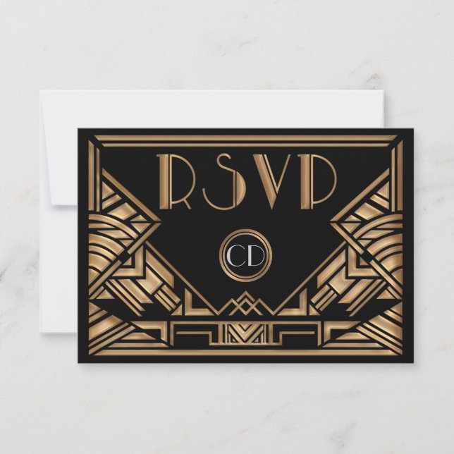 Art Deco Gatsby Style Wedding RSVP Response Cards (Front)