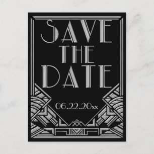Art Deco Gatsby Style Wedding Save the Date Announcement Postcard