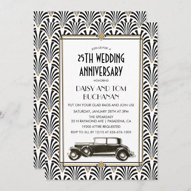 Art Deco Gatsby Wedding Anniversary Invitation (Front/Back)
