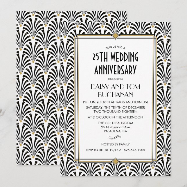 Art Deco Gatsby Wedding Anniversary Invitation (Front/Back)
