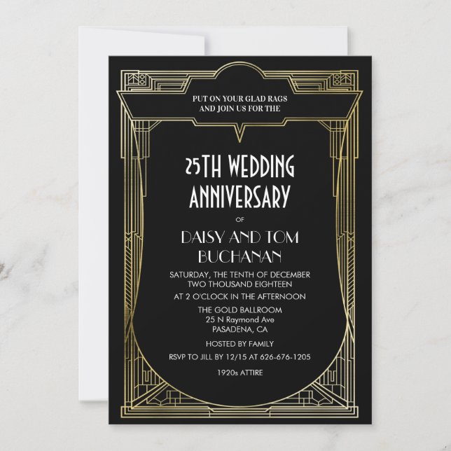 Art Deco Gatsby Wedding Anniversary Invitation (Front)