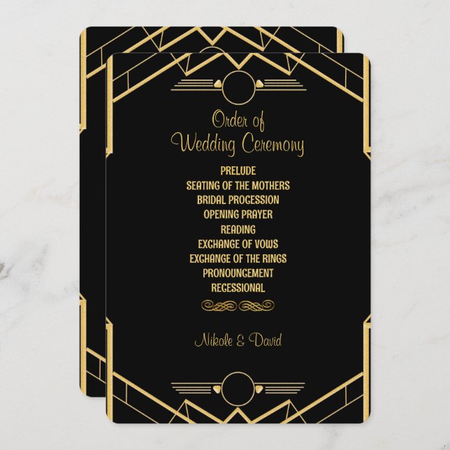 Art Deco Gatsby Wedding  Programme (Front/Back)