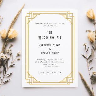 Art Deco Gatsby white gold wedding Invitation