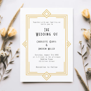 Art Deco Gatsby white gold wedding Invitation