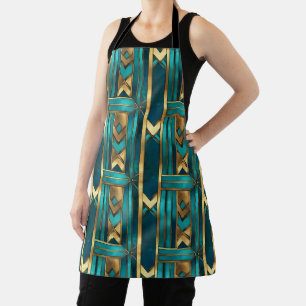 Art Deco Geometric Arrows, Gold and Turquoise Apron