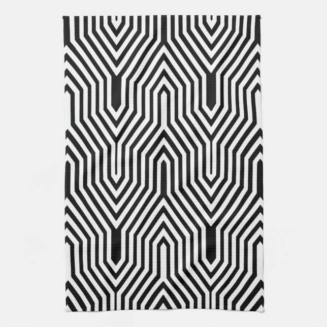 Art Deco Geometric - black and white Tea Towel (Vertical)