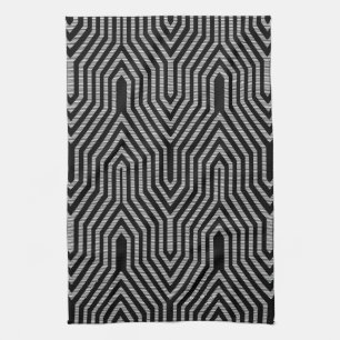 Art Deco Geometric - black and white Tea Towel