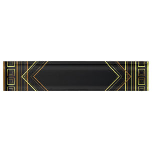 Art Deco Geometric black gold cream Nameplate