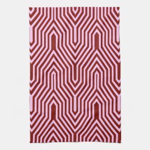 Art Deco Geometric - burgundy and pink Tea Towel